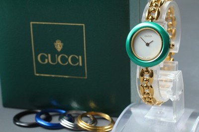 [mit Box] Gucci Change Bezel 11/12 Gold 5 Farben Damenuhr (ca.15,9 cm Band)