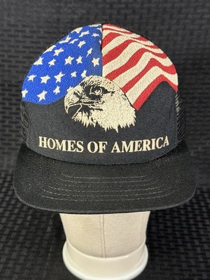 Vintage Homes of America Eagle Flag Mesh Baseball Hat Trucker Cap Made in USA
