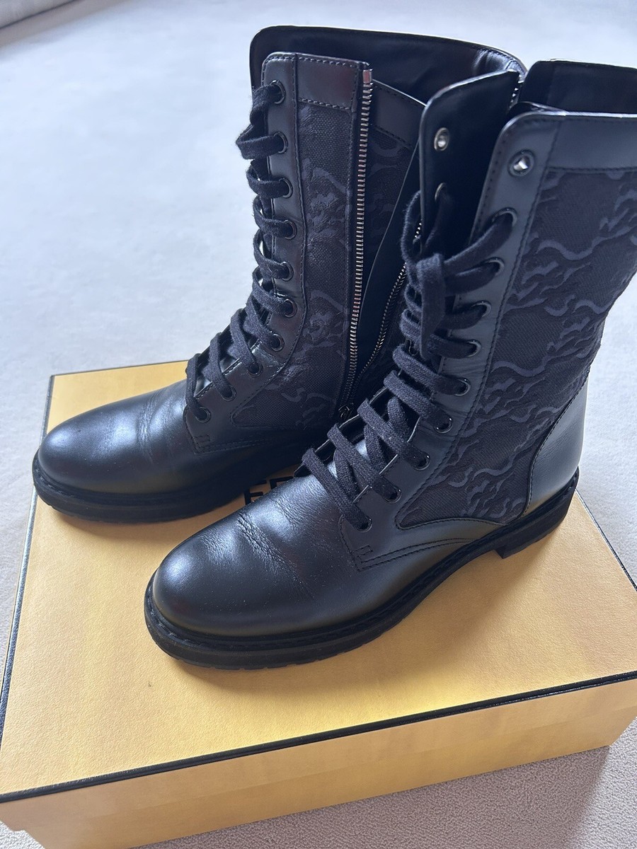 Fendi Karligraphy Canvas Leather Combat Boot