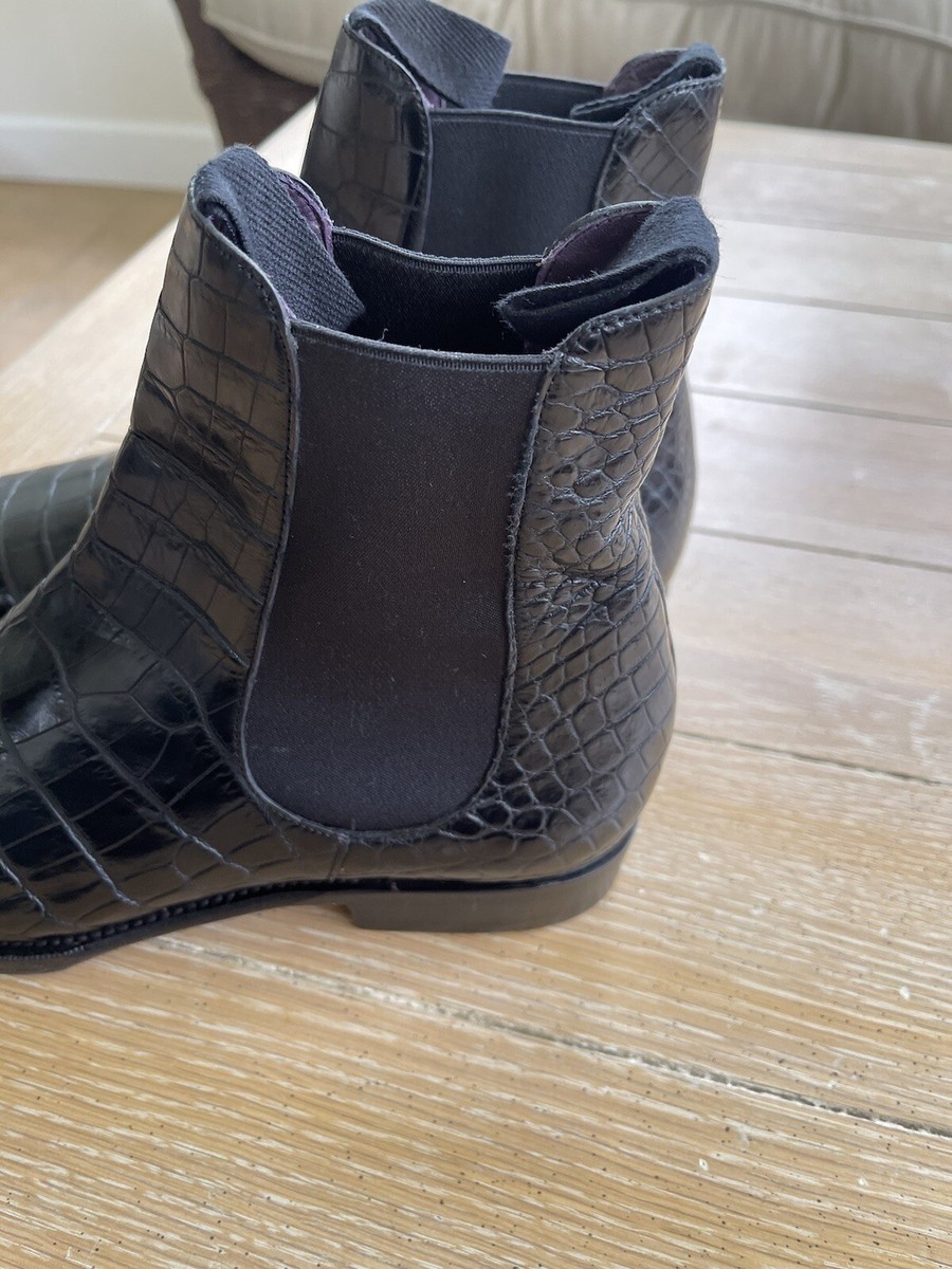 $4095 Carmina Alligator Black Chelsea Boots UK 7.5 US 8.5