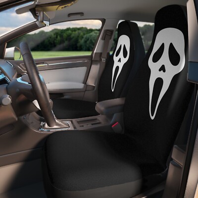 Ghost Face Front Seat Covers Set of Two Goth Car Accessories Gothic  Auto