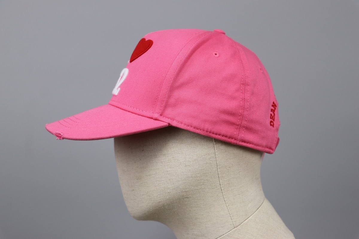 DSQUARED2 I Love D2 Dean & Dan Caten Pink Canvas Cap Mens One Size