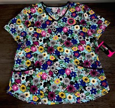 Scrub Top Womens Flowers Floral Premium Stretch By Scrub Star - NEW