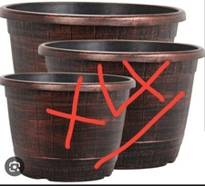 SET  4 X  XL COPPER BARREL 26CM PLASTIC Plant Pot  Garden Plastic Planter Patio