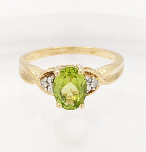10k Yellow Gold Peridot Diamond Open Work Setting X Cross Shank Band Ring Size-7 - Picture 1 of 11