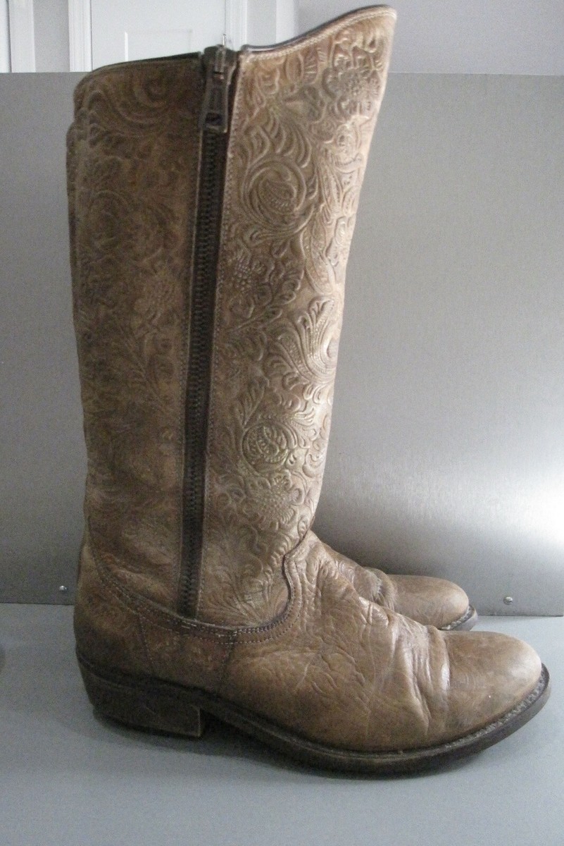Golden Goose Cowboy Western Embossed Brown Tall Zip Up Boots  display picture 1