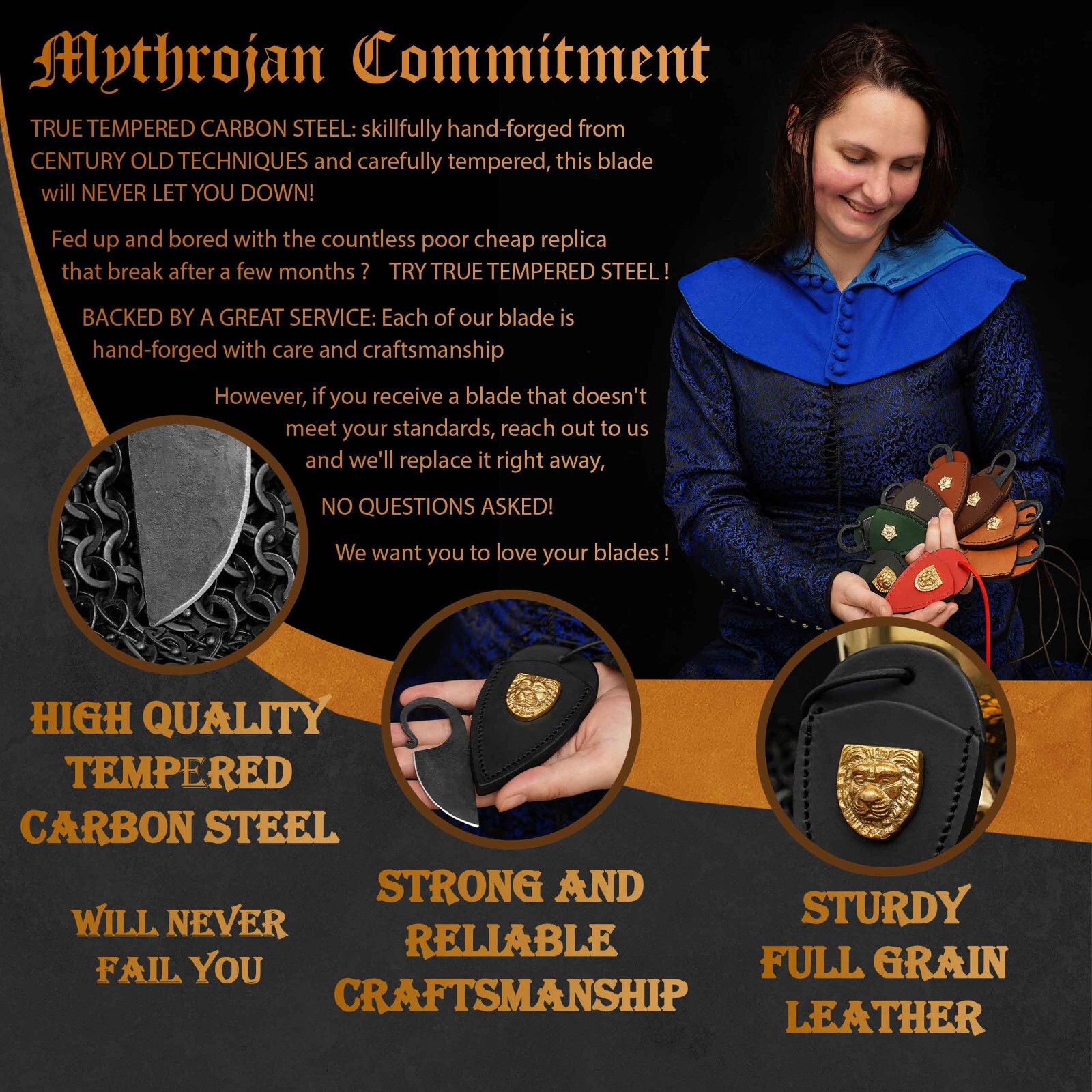 Hunting Pocket Knife Hand Forged Carbon Steel Blade with Green Leather Sheath