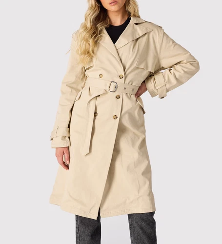 Womens Trench Coat Lapel Button Double Breasted Winter Long Warm Coat Jacket Uk