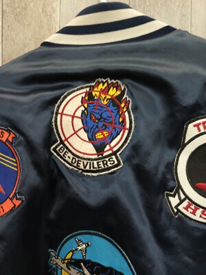 Vtg 90's Swingster U.S. Navy Blue Satin Quilted Bomber