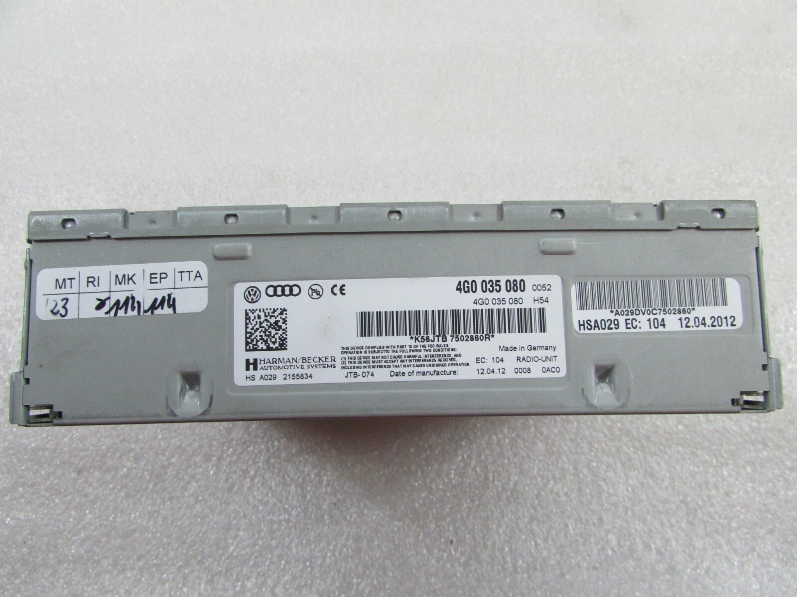 Lamborghini Aventador, Radio Control Unit, Used, P/N 4G0035080