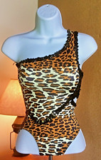 Girls Leopard Cheetah Print Black Sequined Dance Costume Leotard