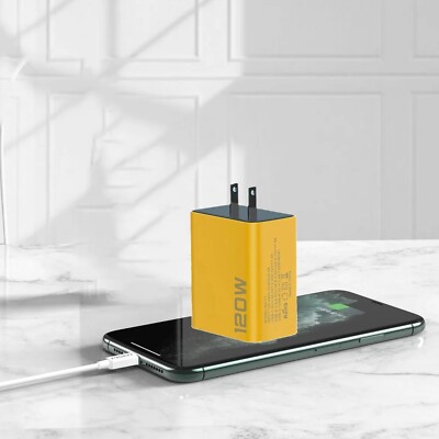 120W Portable Dual PD Charger Type C Fast Charging USB Phone Wall Power Adapter