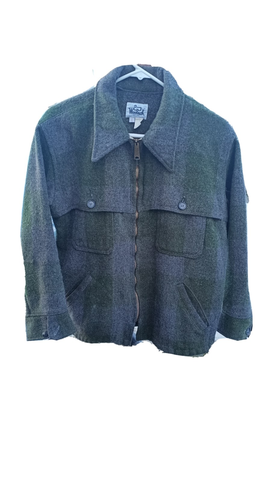 Vintage Zip up Woolrich Plaid Gray Green Halibut FishingFlannel Jacket