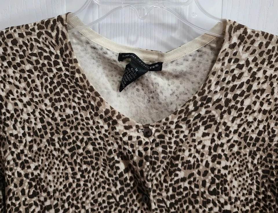Sarah Spencer Womens Long Sleeve Button Up Cardigan Silk Blend Animal Print Sz M - Image 2 of 4
