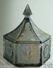 VINTAGE CARNIVAL GLASS TRINKET BOX LIDDED JAR EAGLE & LONE STAR