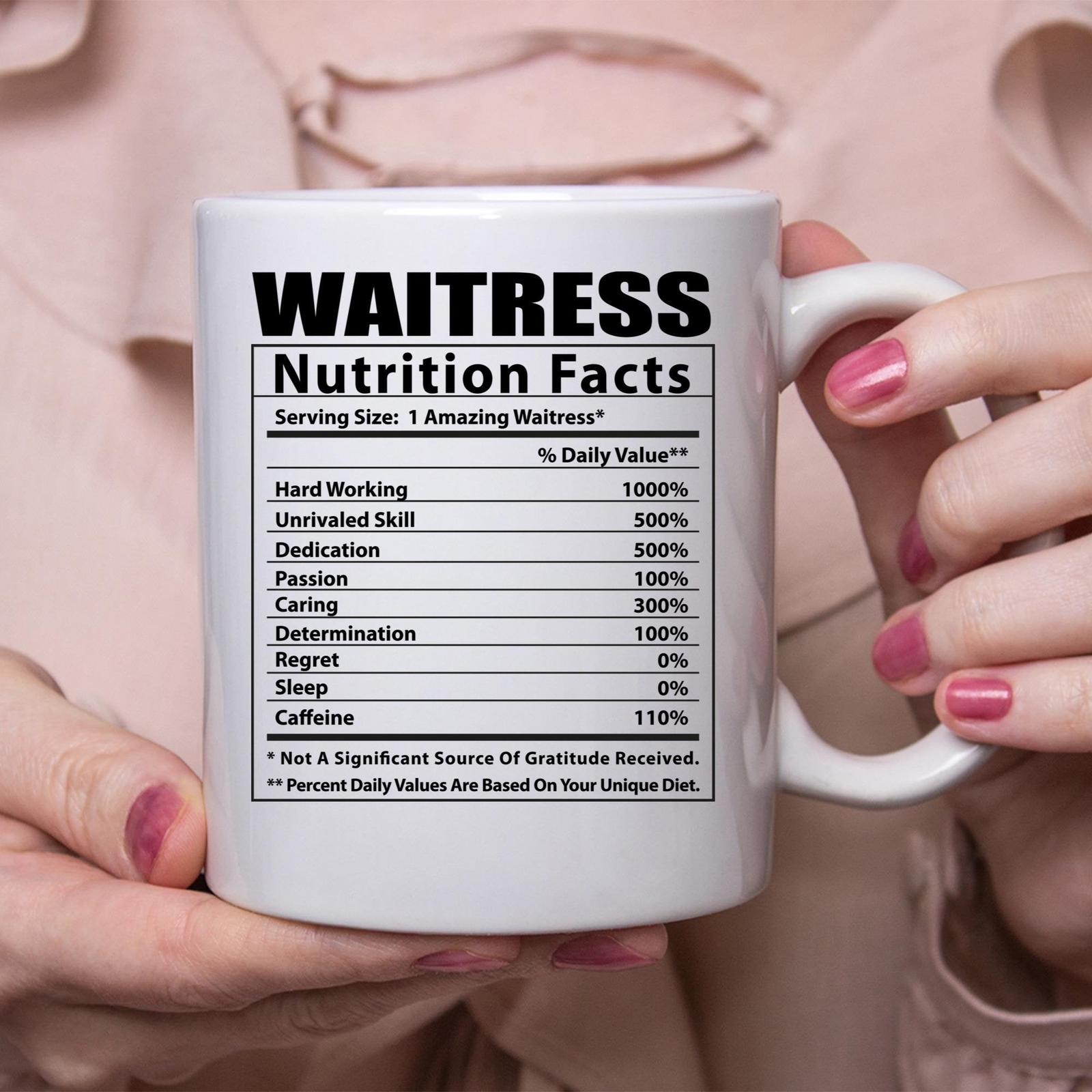 Funny Waitress Nutritional Facts White Coffee Mug for Humor Lovers