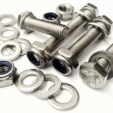 M8 A2 STAINLESS FULLY THREADED HEX BOLT SET SCREWS + NYLOC NUT + WASHERS HEXAGON
