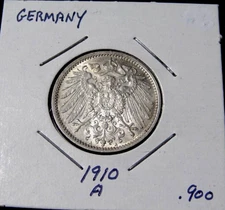 1910-A German One Mark Germany World Silver Coin UNC