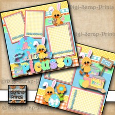 EASTER PICASSO COLORING EGGS premade SCRAPBOOK pages paper 12x12 DIGISCRAP A0463