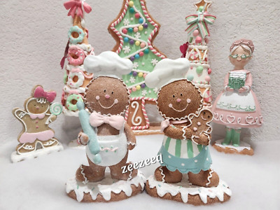 CHRISTMAS Gingerbread Couple  Boy Girl Pastel Baker Chef Resin Figurine 8''