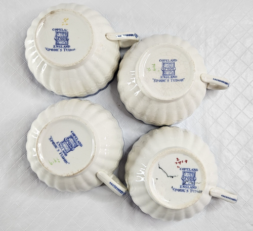 Vtg Spode Copeland Tudor Cup Saucer Lot 8 Crazing Signs of Wear Blue White Fruit - Picture 12 of 14