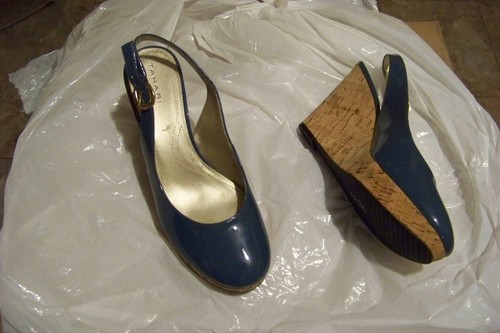 Para Mujer Tahari Casey Azul Charol Corcho Cuña Tacón Zapatos Talla 10 |  eBay