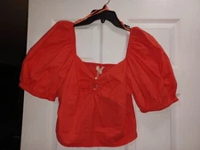 Sim & Sam Key Hole Puff Sleeve Cropped Top, Women's Size XL, Red MSRP $38