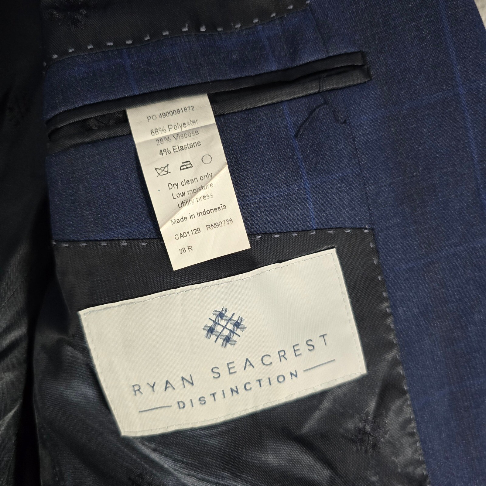 Ryan Seacrest Distinction Blue Plaid Blazer Modern Fit Sport Coat 38R