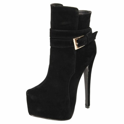 black faux suede platform heeled boots