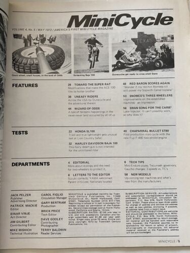 MiniCycle Motorbike Magazine May 1972 Honda SL100, Harley Baja, Chaparral Bullet - Picture 3 of 3