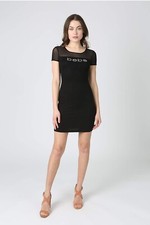 NWT bebe Little Black Dress Short Sleeve Mesh Yoke Logo Bodycon Knit Dress XL