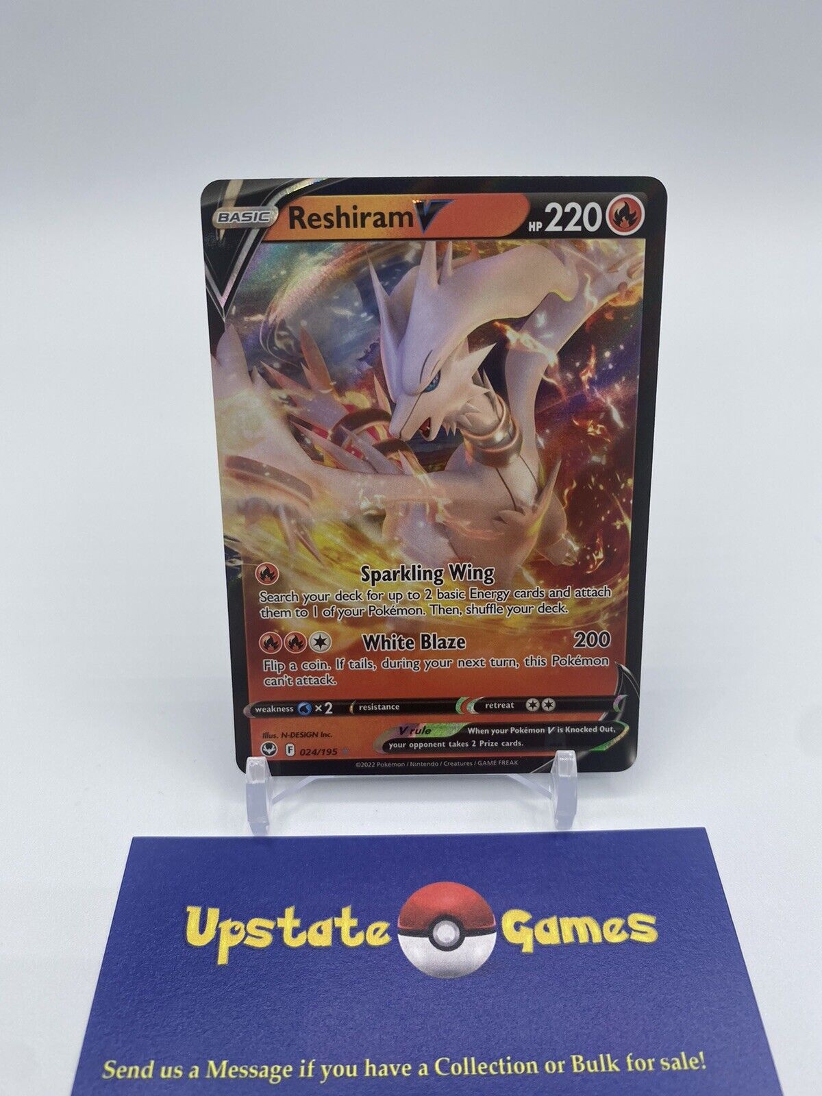 Pokémon Reshiram V Ultra Rare Silver Tempest 24/195 Pack Fresh NM-M