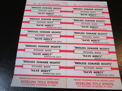 Jukebox Title Strip Full Sheet RICHARD MARX Endless Summer Nights / Have Mercy