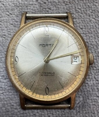 Vintage Porta 17 Jewels Incabloc Date Men's Watch See Pictures
