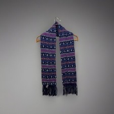ARIS Knit Scarf Plaid Multicolor Purple And Blue Fringe Vintage Made in USA