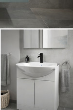 White Floor Standing 2 Door Semi Recessed Vanity Unit 610mm Sink