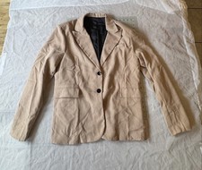 Tan Beige 2-Button Tailored Blazer Jacket Lined with Pockets