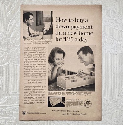 1961 U.S. Savings Bonds Print Ad Vintage Home Buying Decor Mid Century Ephemera