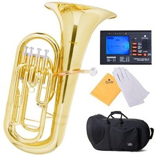 Mendini MEP-L Lacquer Brass B Flat Euphonium with Stainless Steel Pistons, Gold
