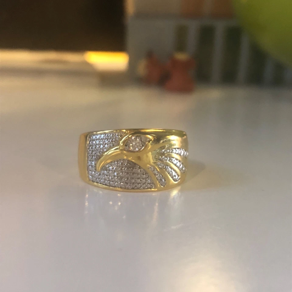Anillo de águila enchapado en plata de oro de 18k para hombre talla 13. Acentos de diamante Foto 4 de 4
