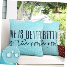 Outdoor Waterproof Throw Pillow Covers 16x16 Inch 16" x 16" Pack of 2 Blue