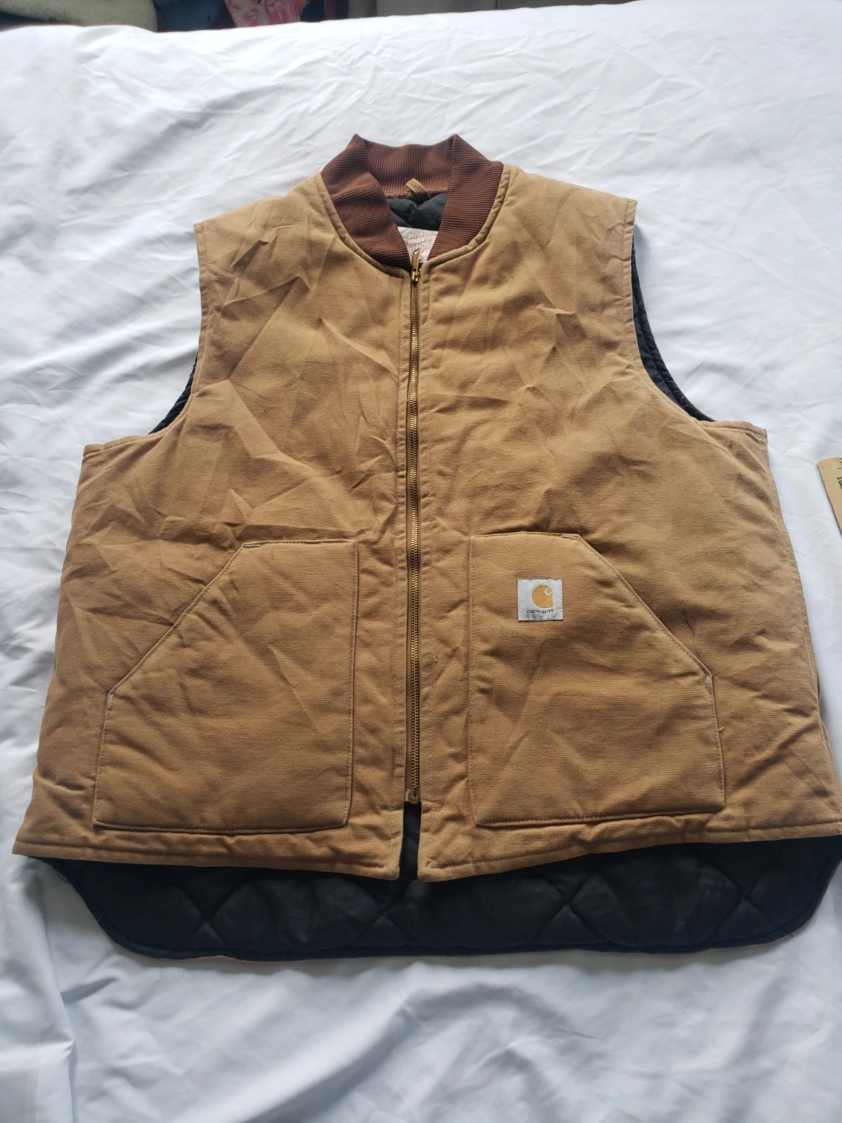 VTG Carhartt Vest Men Size 2XL Tall Canvas Quilt Lined Workwear USA Made V01 BRN