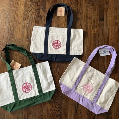 Trader Joe s- Blue/Green/Lavender/red Heavy Duty Reusable Canvas Bag Large