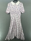 Ghost London Vintage-Inspired Dress Lilac Purple Floral Peter Pan Collar Asymmet