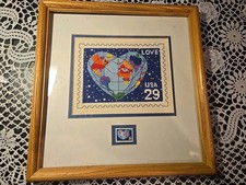 1991 LOVE 29  Stamp Hand Painted 18ct Needlepoint Canvas Heart World Stars
