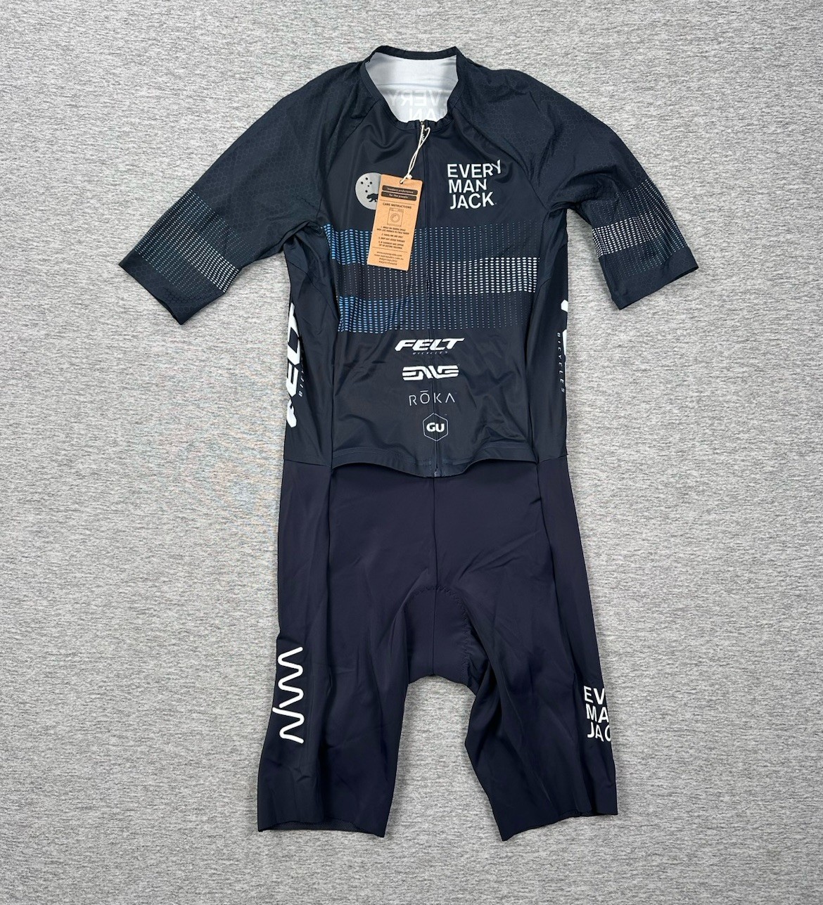 WYN Republic Triathlon Suit Mens Large Blue EMJ Velocity+ Sponsor Logos NEW