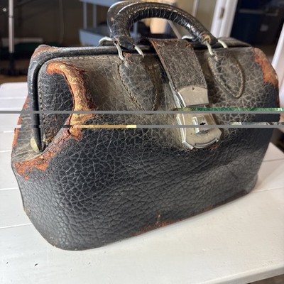 Vintage Black Leather Doctor Nurses Medical Bag For Decorative