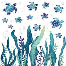 Sea Turtle Wall Decals 3D Ocean Grass Seaweed Stickers Under The Sea Wall