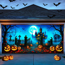 Halloween Garage Door Cover 7 X 16 Ft Large Hanging Backdrop Door Banner Horro