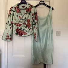 1990s Renato Nucci Shot Silk Blue Floral Suit - Dress & Jacket Blazer - Wedding